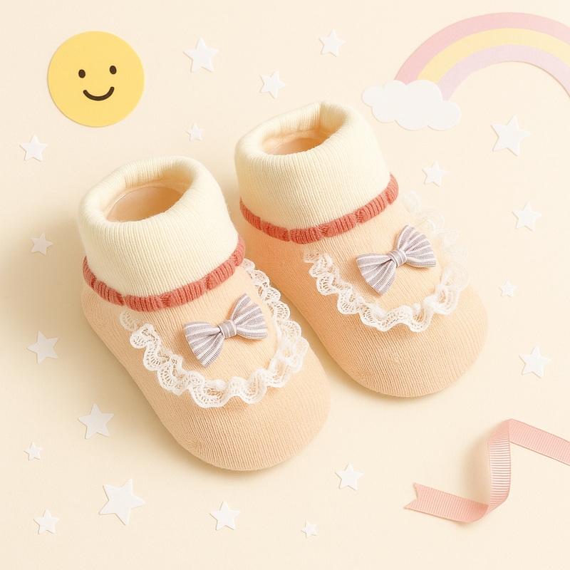 Baby Socks Bow Beige (0-6 Months) - Sunshine
