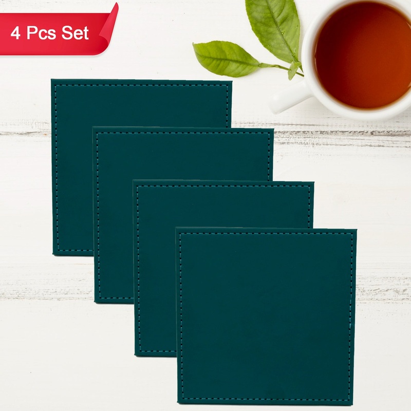 Square Leather Tea Coaster Set  Durable Dining & Coffee Table Decor (4 Pc)
