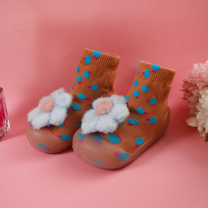 Baby Grip Socks Shoes Flower Brown - Sunshine