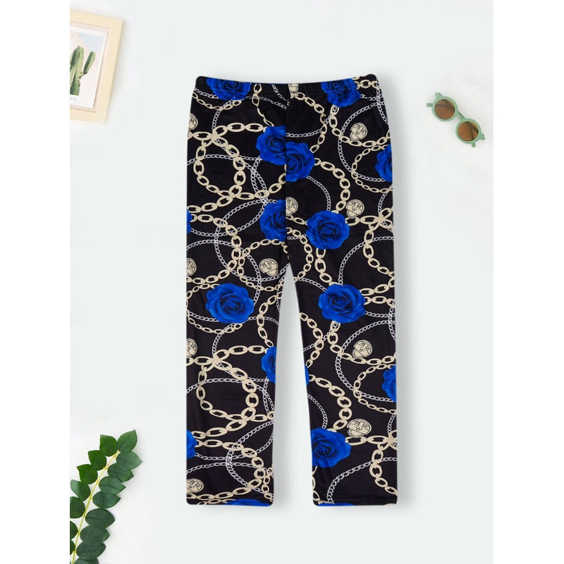 Girls Flexible Tights Floral & Chain Blue - Sunshine