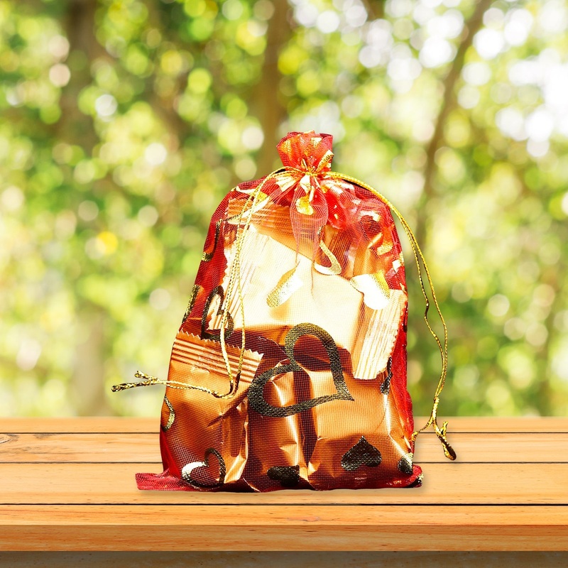 Net Fabric Drawstring Pouch  Ideal for Dry Fruits, Organza Shagun Potli (Mix Sizes & Design)