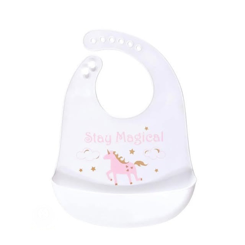 Baby Silicon Bib With Pocket Magical Unicorn White - Sunshine