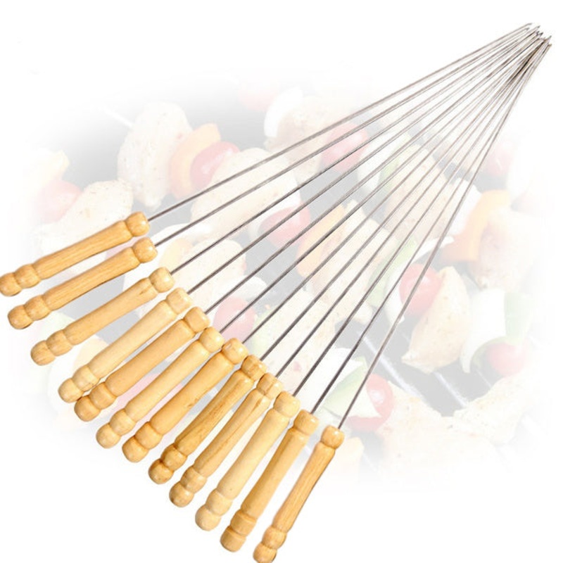 Barbecue Skewers for BBQ Tandoor and Gril with Wooden Handle - Pack of 12