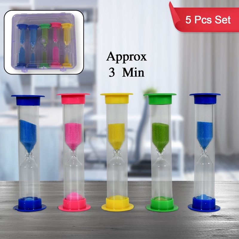 Plastic Hourglass Sand Timer Set  3-Min Sand Clock for Kitchen, Office, School & Kids (5 Pc)