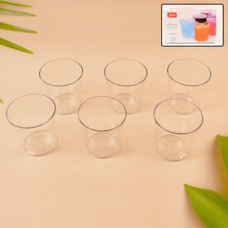 Apex Welcome Plastic Glass Set for Daily Use  Set of 6