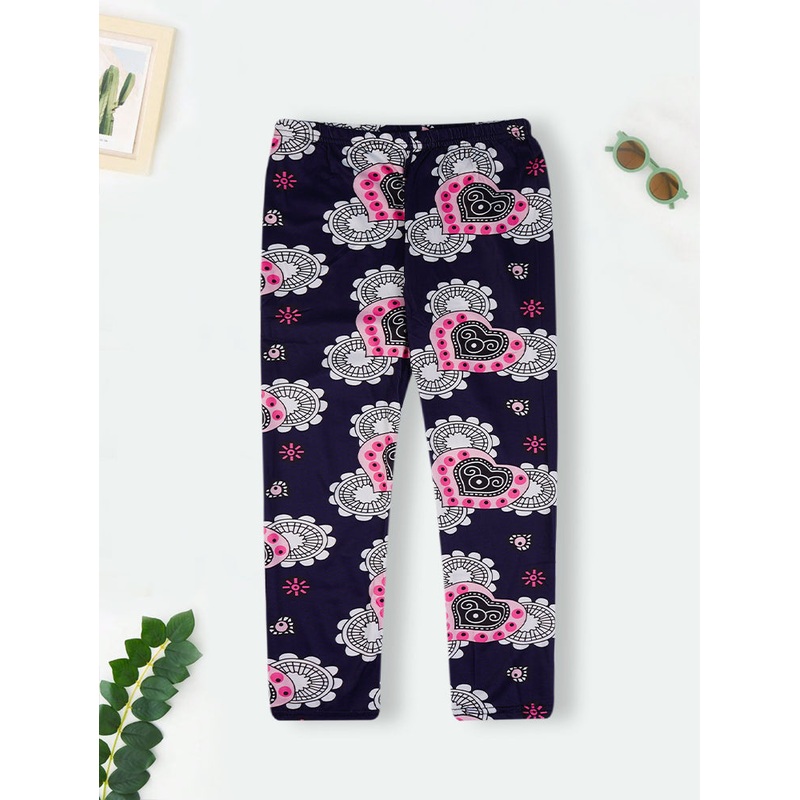 Girls Flexible Tights Hearts Navy Blue - Sunshine